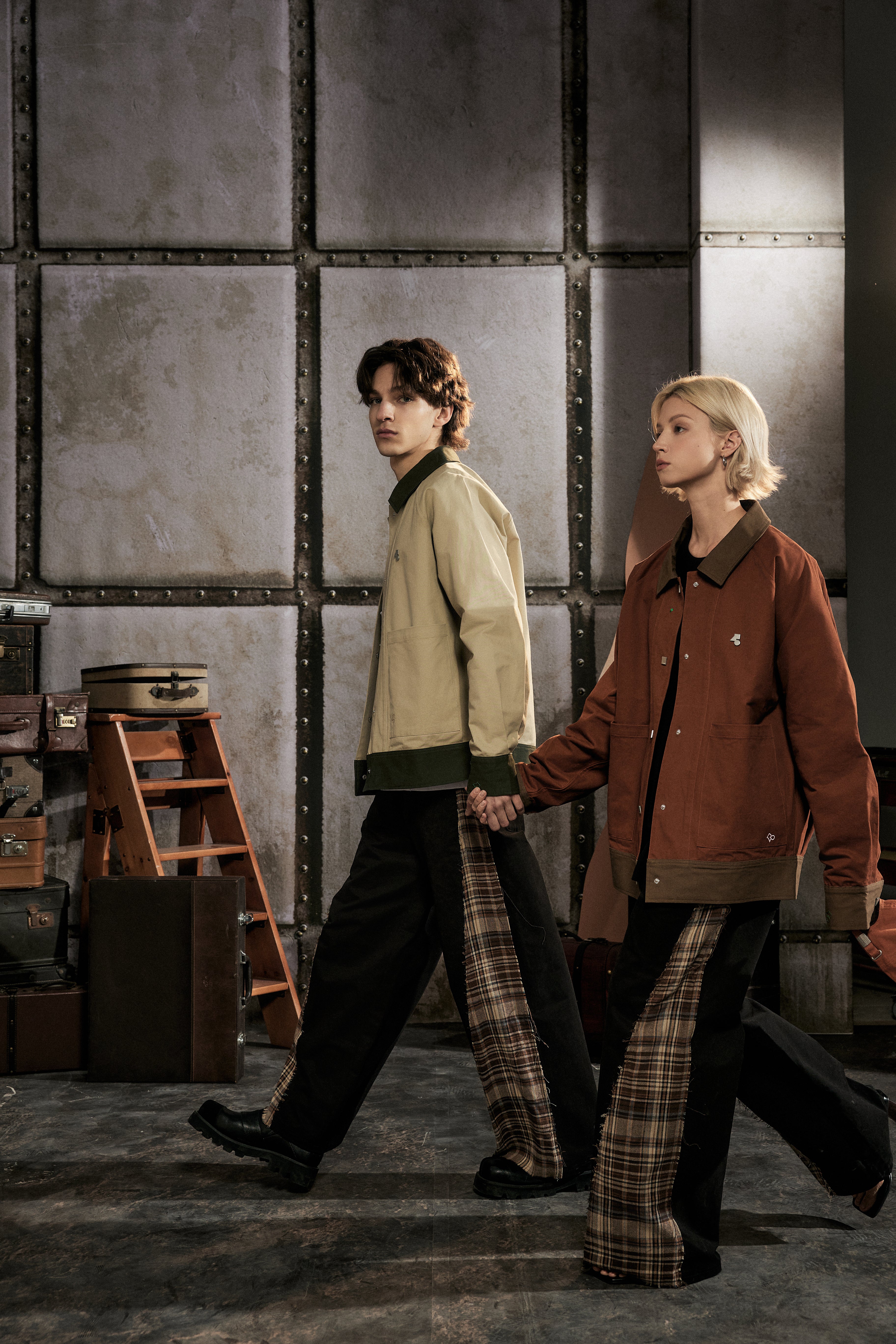 Check and Twill - Trousers - Black/Brown - MAISON MISFIT