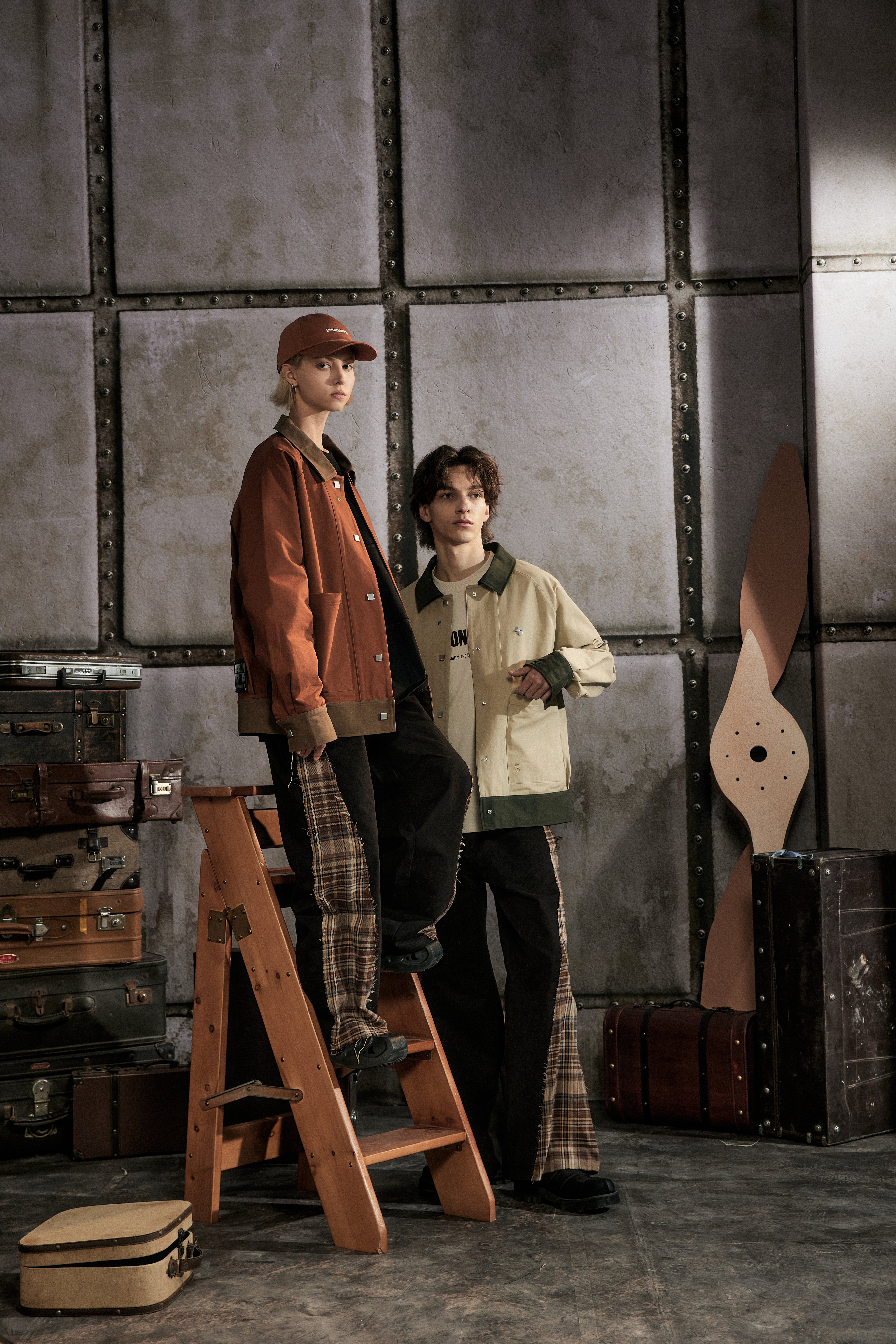 Check and Twill - Trousers - Black/Brown - MAISON MISFIT