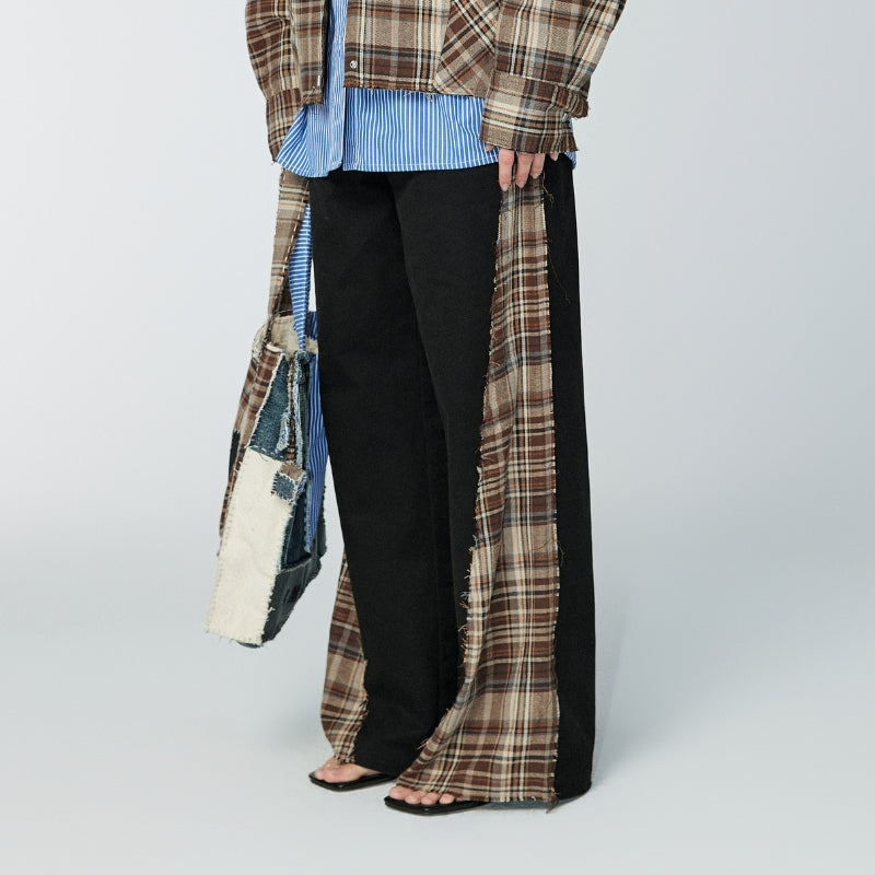 Check and Twill - Trousers - Black/Brown - MAISON MISFIT