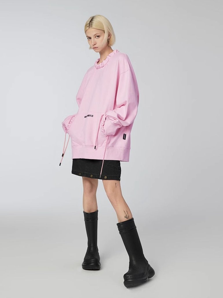 Flower and Pleated - Sweatshirt - Pink - MAISON MISFIT