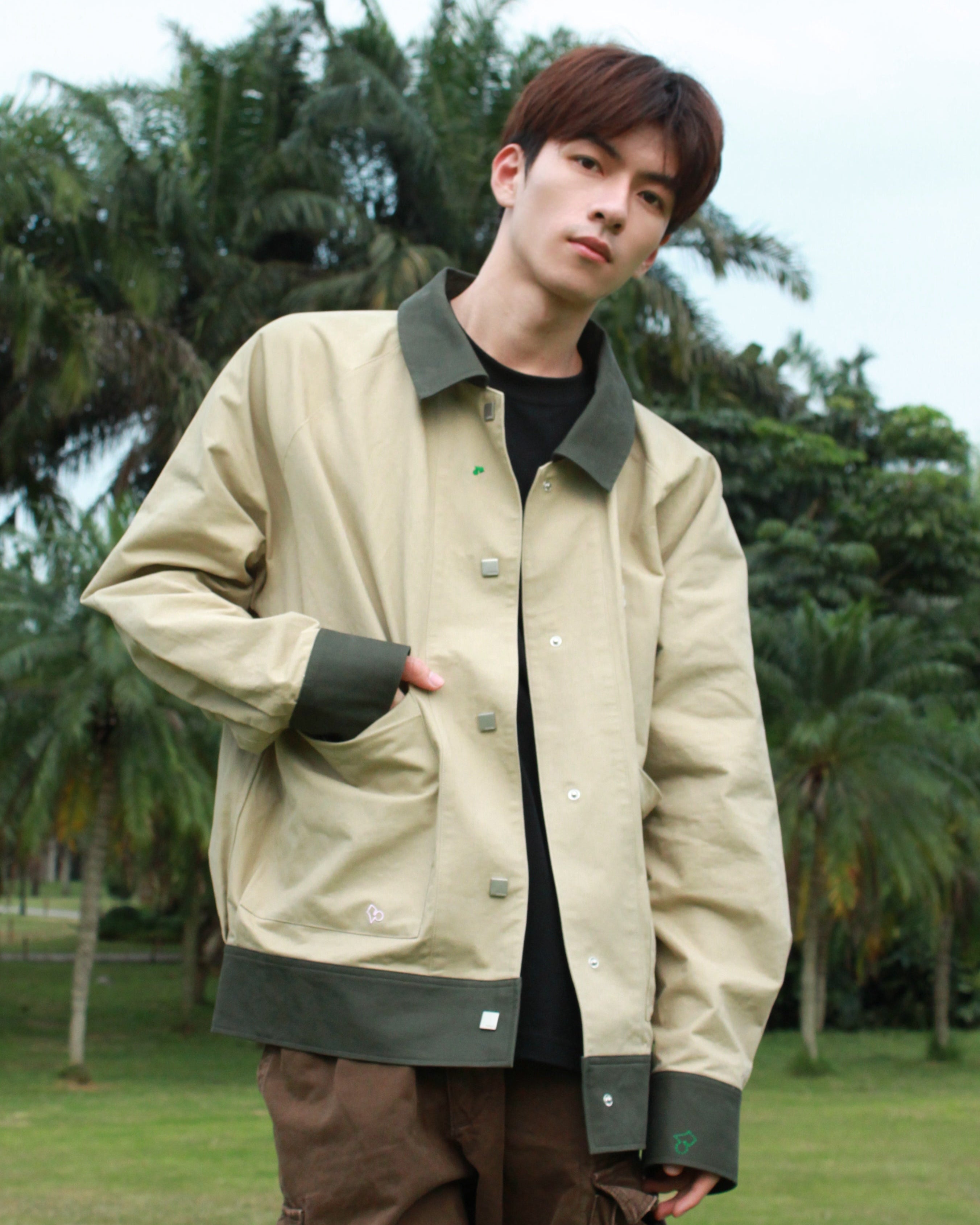 Smart Contrast Color - Oversized Layer Jacket - Terracotta, Green or Khaki