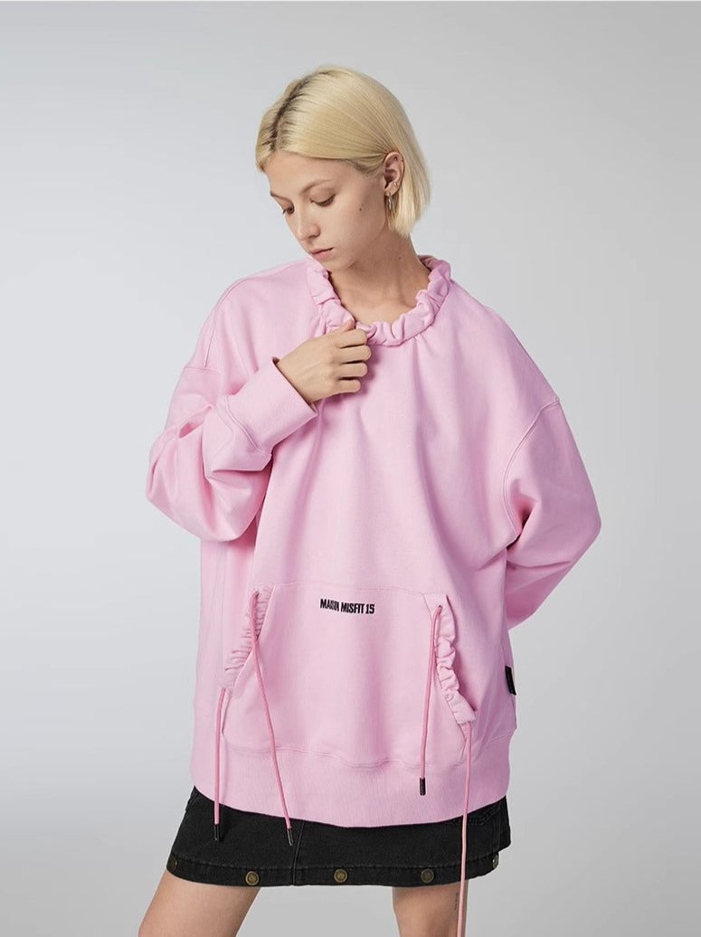 Flower and Pleated - Sweatshirt - Pink - MAISON MISFIT